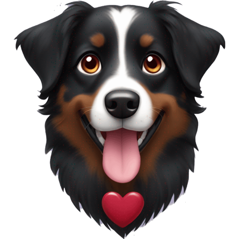 Small black australian shepherd dog with huge maroon heart emoji