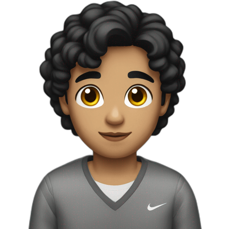 Latino boy with black hair and black Nike sweater emoji