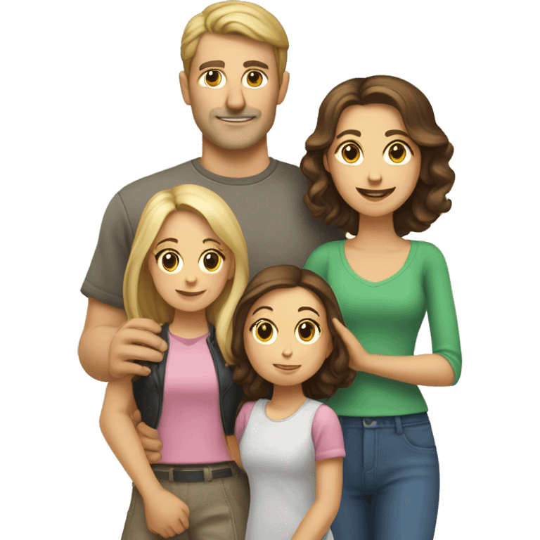 Caucasian family of four with man woman and two girls emoji