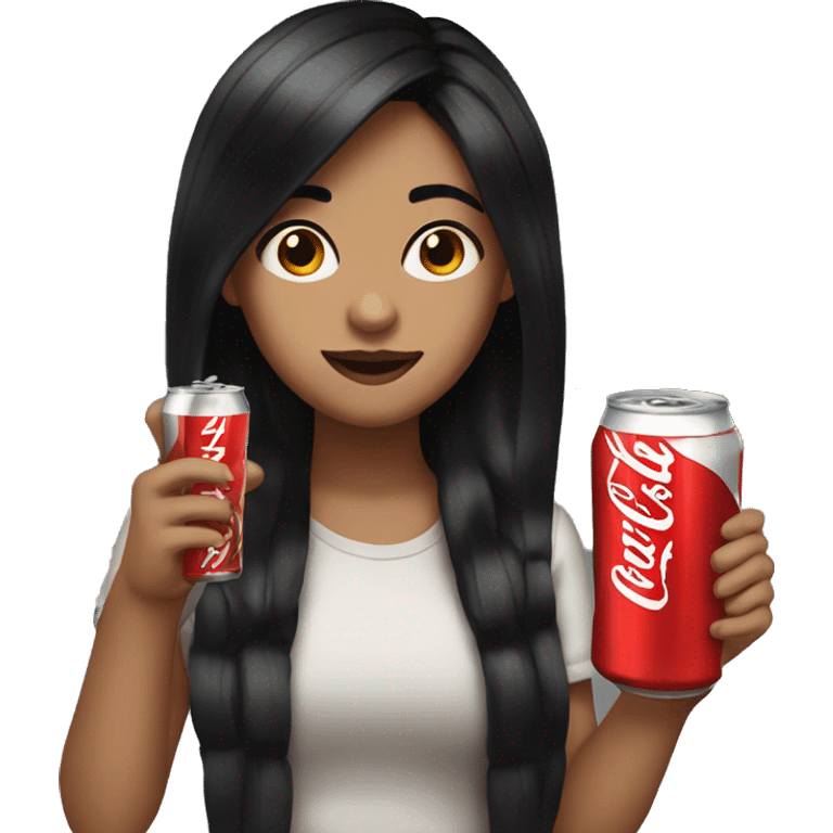 Girl with black hair  drinking coke  emoji