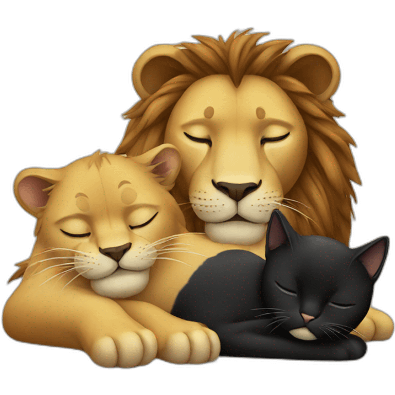 Lion and black cat closed eyes sleeping emoji