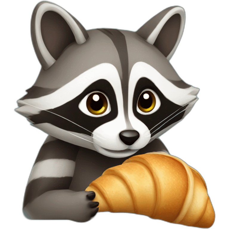 Raccoon eating a croissant emoji