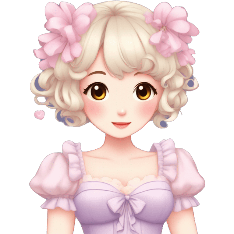 Gorgeous anime style lady with blushing face and a dress cottagecore fairycore  Kawaii anime colorful pearly romantic simplistic aesthetic trending style emoji