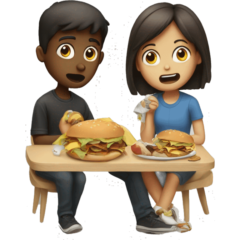 Girl and boy ate too much emoji