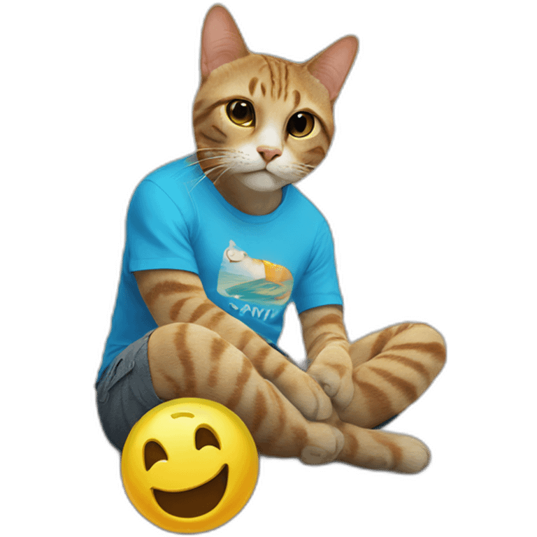 lazy cat with t-shirt on the beach emoji