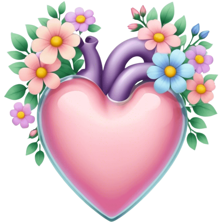 Pastel transparent heart and flowers emoji