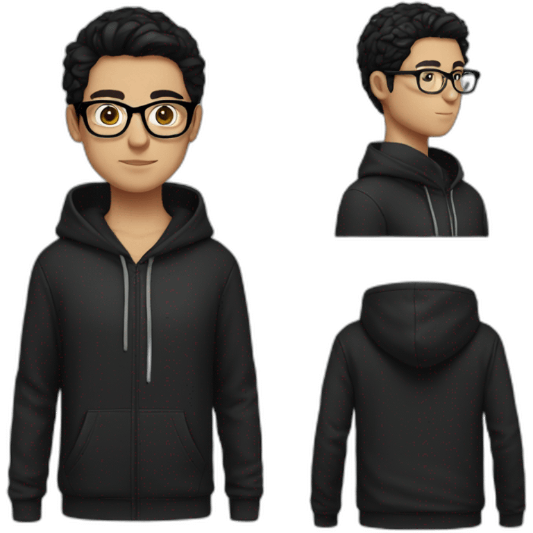 white boy black hair black hoodie with glasses emoji