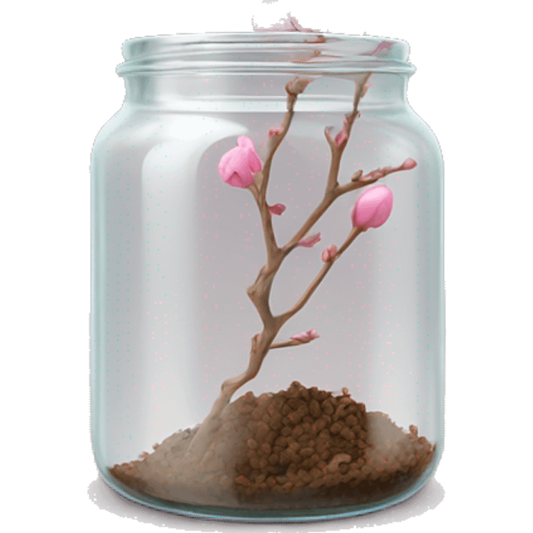 Delicate twig with pink buds on a transparent jar emoji