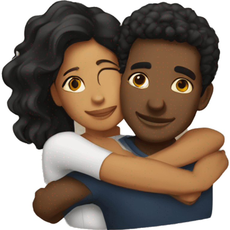 Black man and latin woman hugging emoji