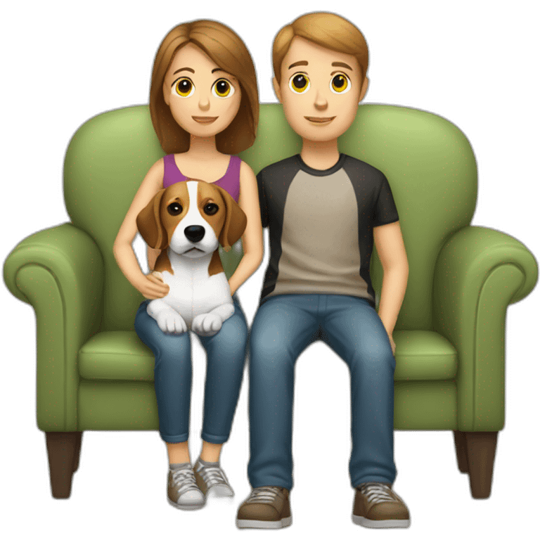 Brown hair White boy and girl with beagle Sit on couch emoji