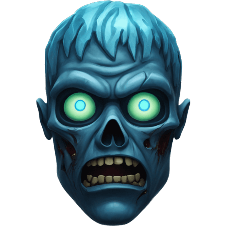 Dark black gray silver maroon zombie face photograph detailed blue flames blue glow emoji