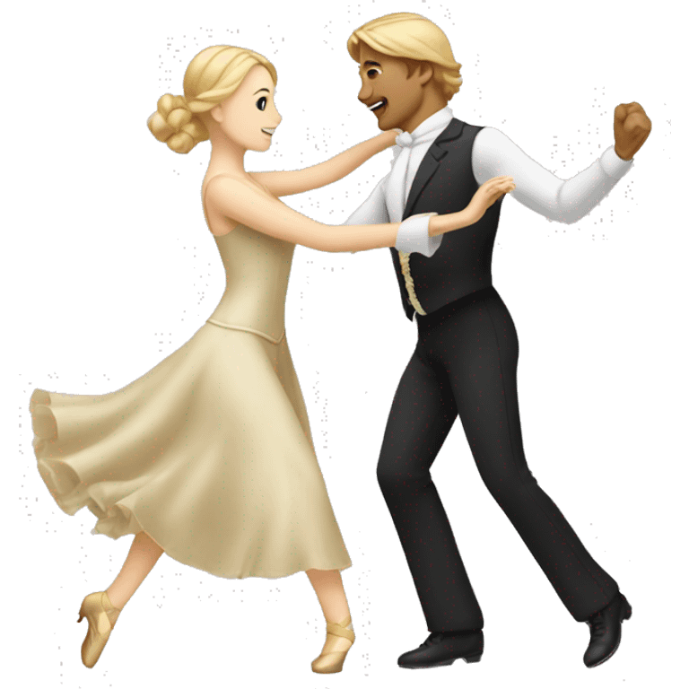 Blond hair man and brown hair woman dancing waltz emoji