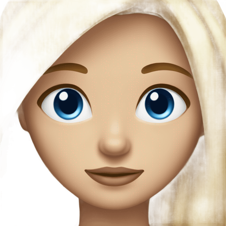 Blonde girl with a big of light brown roots and blue eyes with a bit of brown in them  emoji