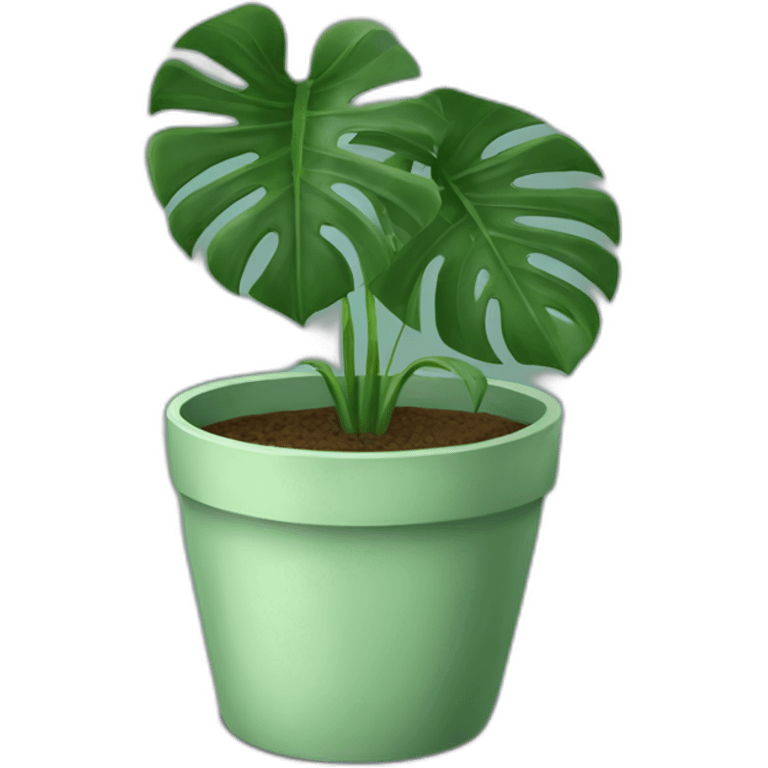 A healthy Monstera plant in a sage coloured pot emoji