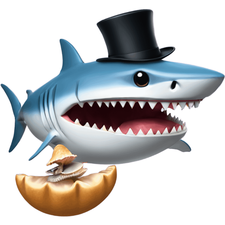 Shark with a top hat eating a clam emoji