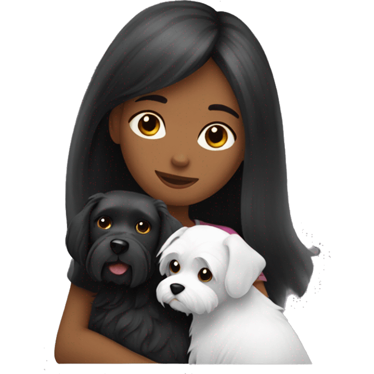 Dark red hair girl hugs  her maltese black dog emoji