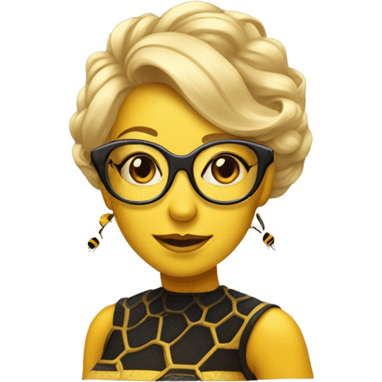 Blonde queen bee with glasses and a hive emoji