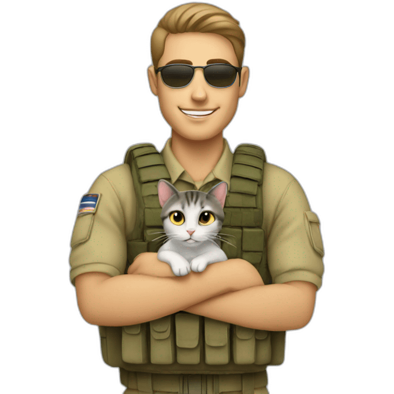 Israeli soldier with cat on his lap emoji