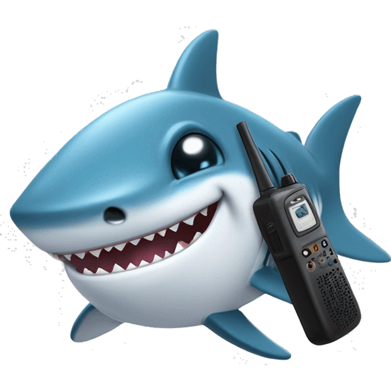 Cute baby shark with a walkie talkie emoji