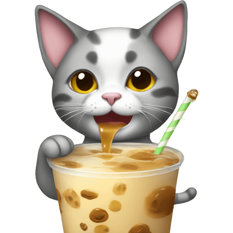 cat drinking boba emoji