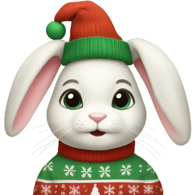 A cute bunny in a Christmas sweater emoji