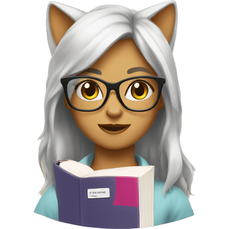 student female cat glasses book emoji