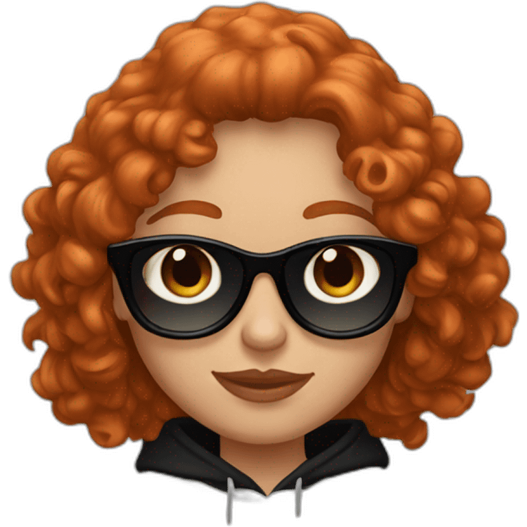 A freckled redhead wearing a black hoodie and Y2K sunglasses. emoji