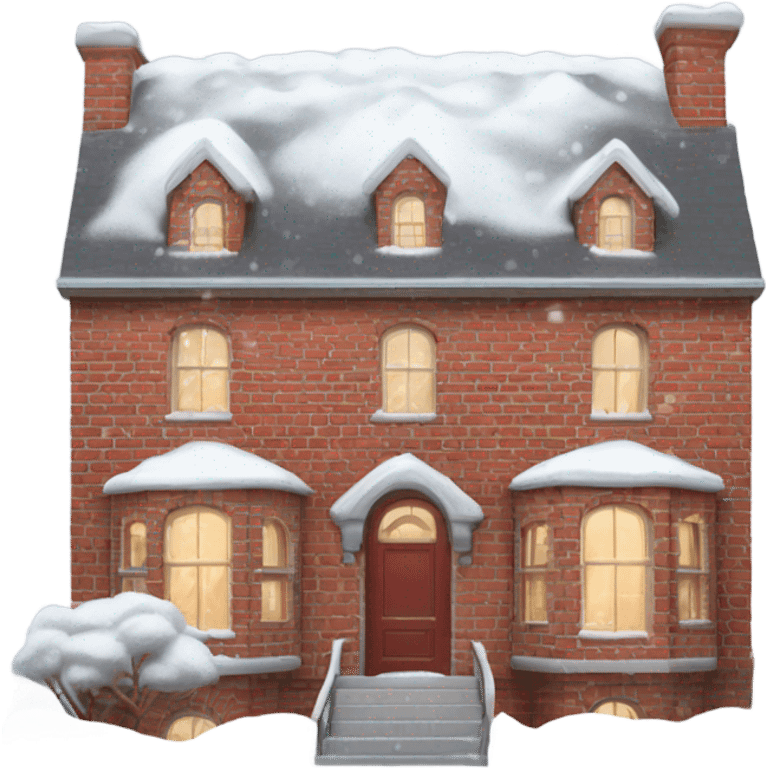 Red brick house in snowscape emoji