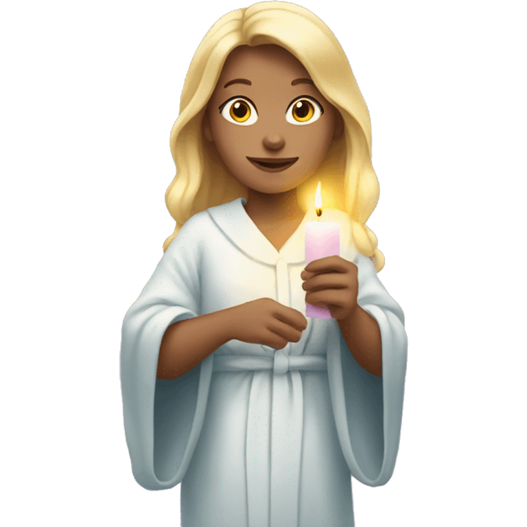 Blonde girl holding candle wearing robe emoji