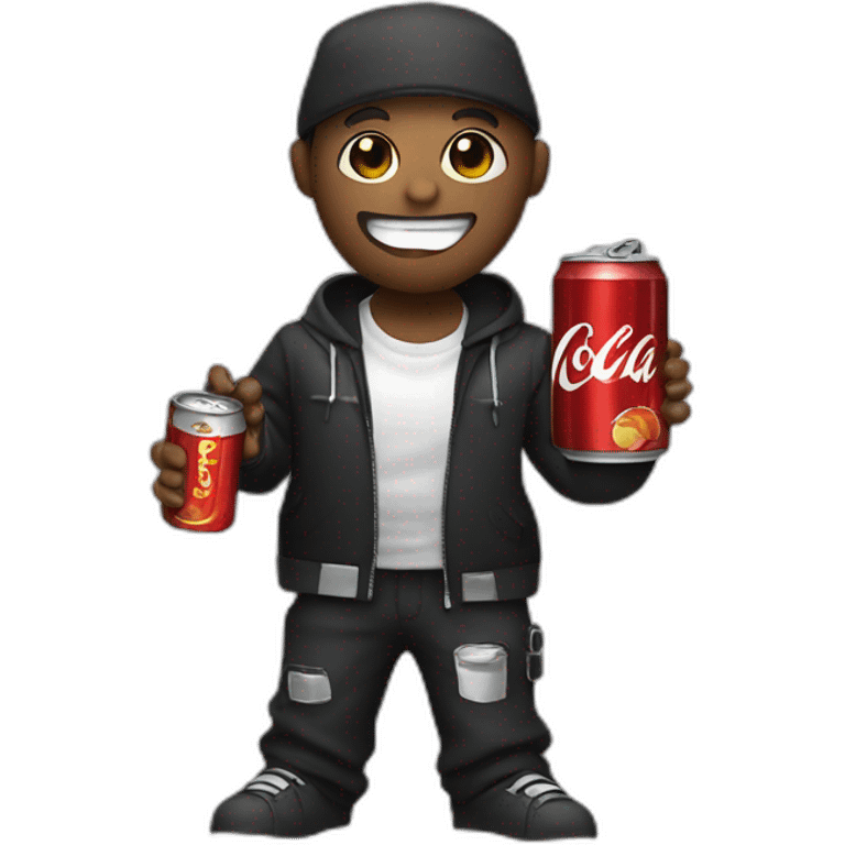 dj in a halloween costume holding a can of cola emoji