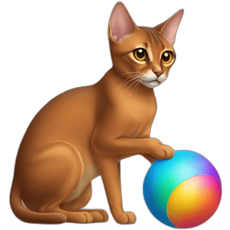 Abyssinian cat holding a colorful ball of fur emoji