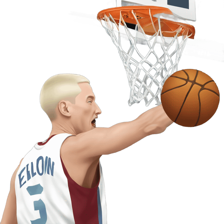 Eminem dunking a basketball with elon musk emoji