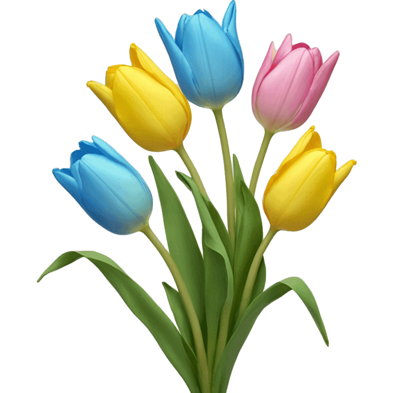 a pastel set of three tulips namely pink yellow blue  emoji