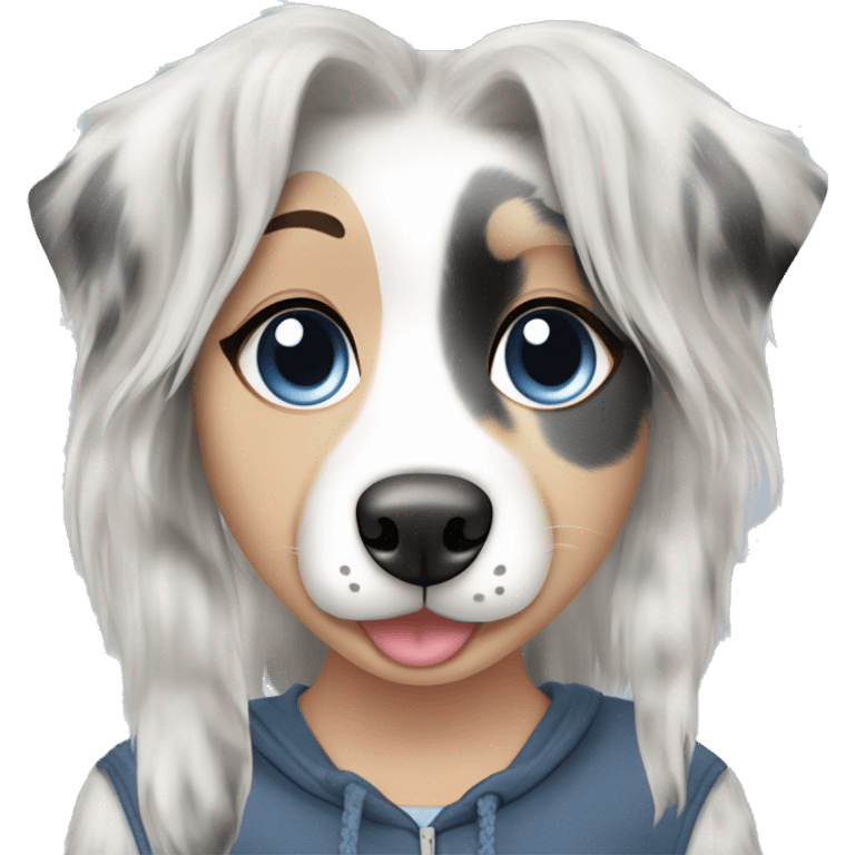 Blue merle Australian shepherd dog and blonde girl owner emoji