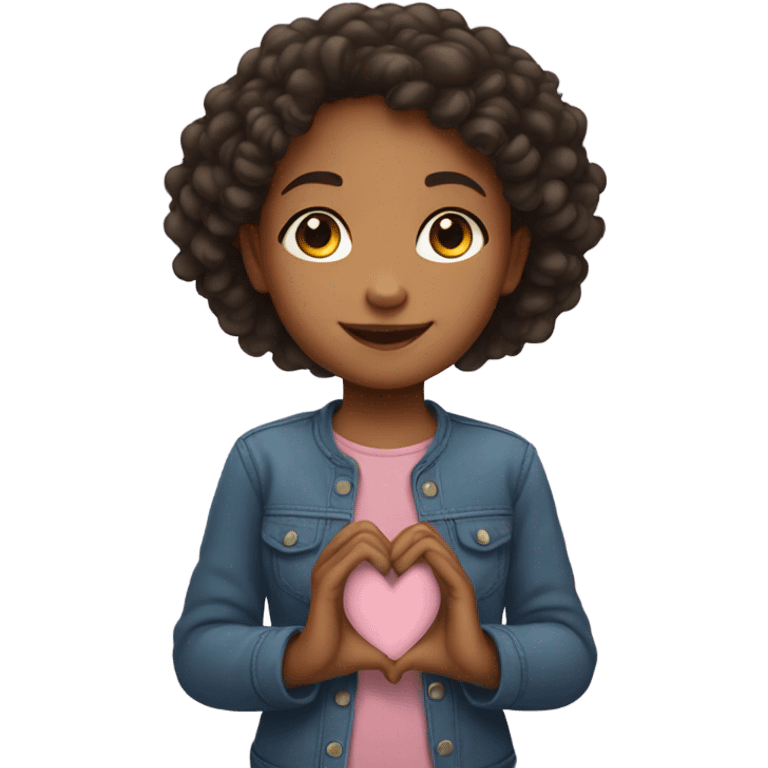 A mixed race little girl making a heart emoji