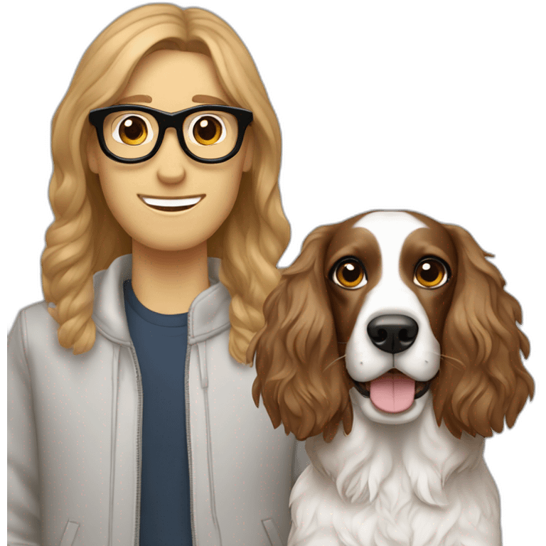 Springer spaniel with man and girlfriend light hair and glasses emoji