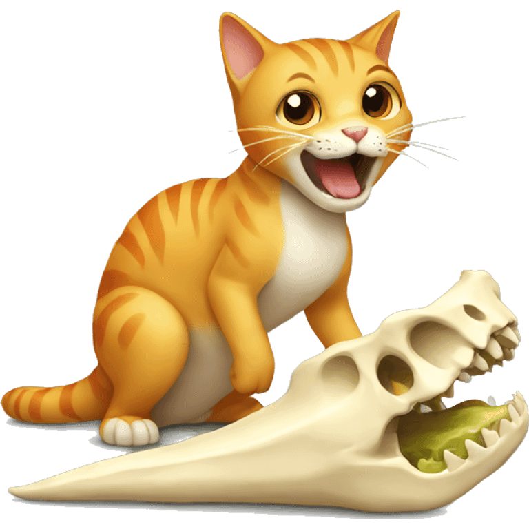 Cat eating dinosaur bones emoji