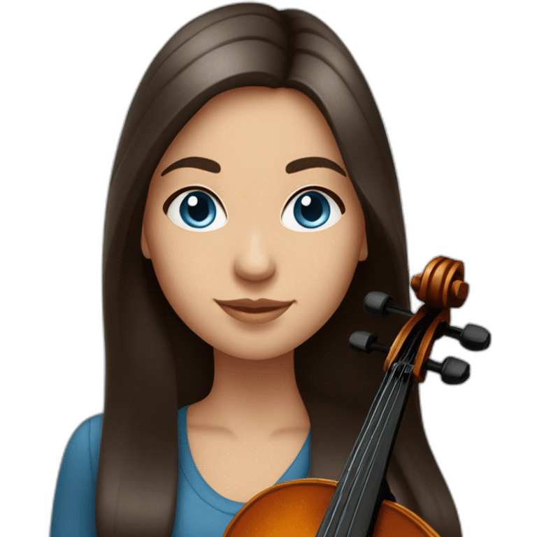 Girl Cellist with straight long dark brown hair and blue eyes emoji