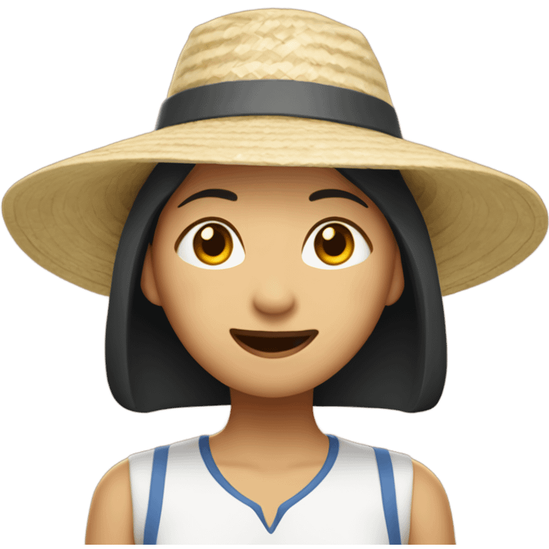 An Asian woman wearing a sun hat saying whiplash ￼ emoji