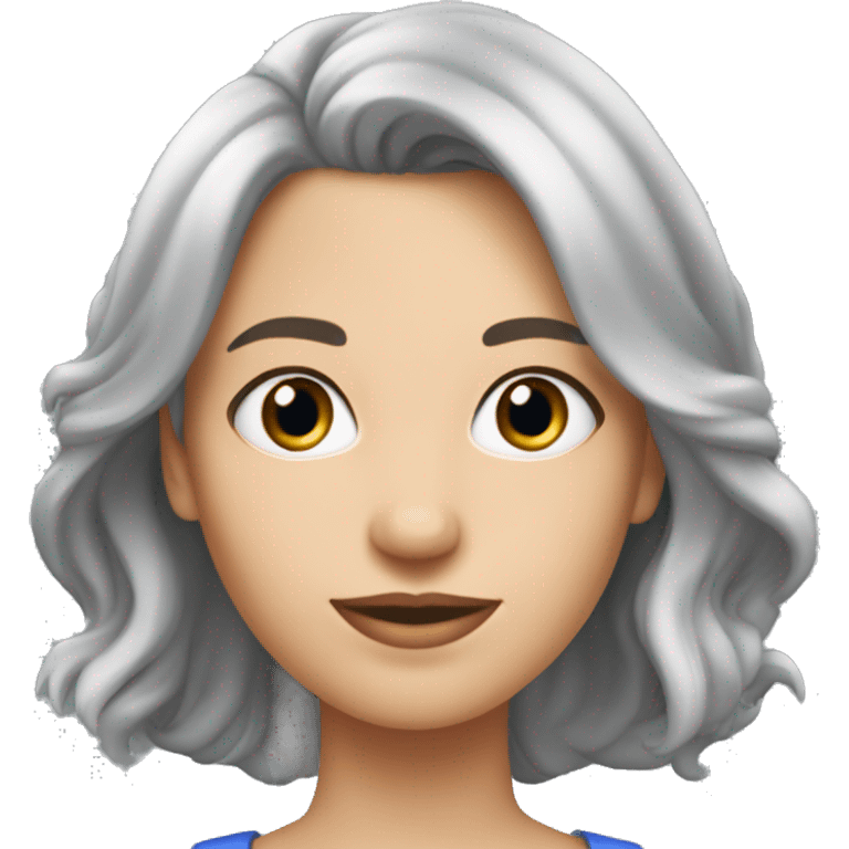 femme 40 a aux yeux bleus avec les cheveux mi-long gris 2 couettes emoji