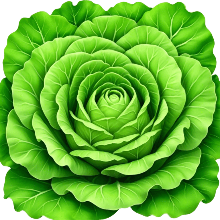 Cinematic crisp green lettuce, fresh and leafy, slightly curled edges, detailed textures, vibrant and refreshing, ultra-realistic and inviting. emoji