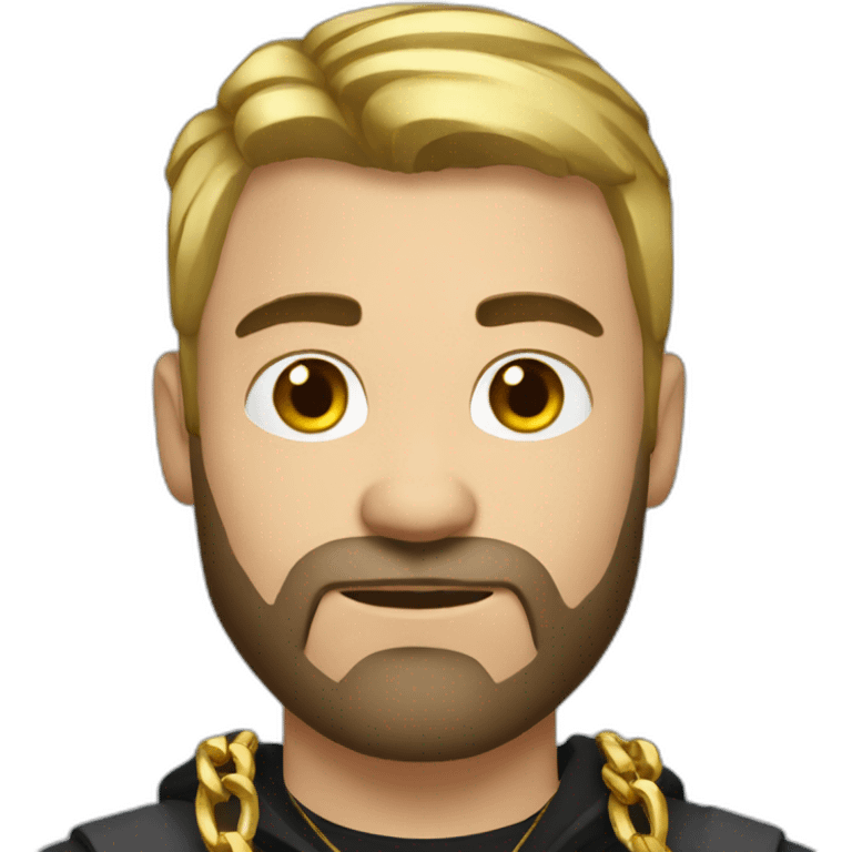 Russian strong man thug wearing gold chain with black short faded hair and short beard emoji