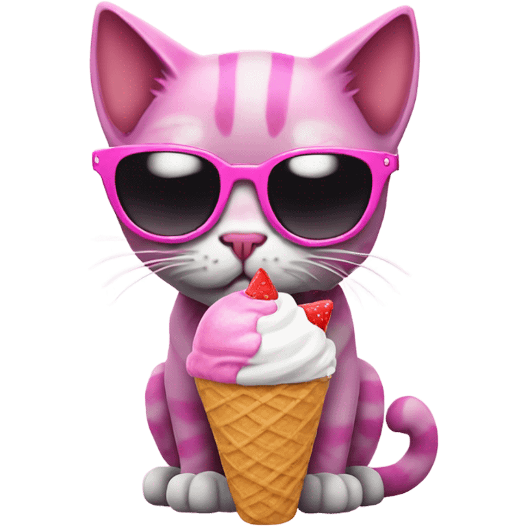 Pink punk cat with sunglasses holding an icecream emoji