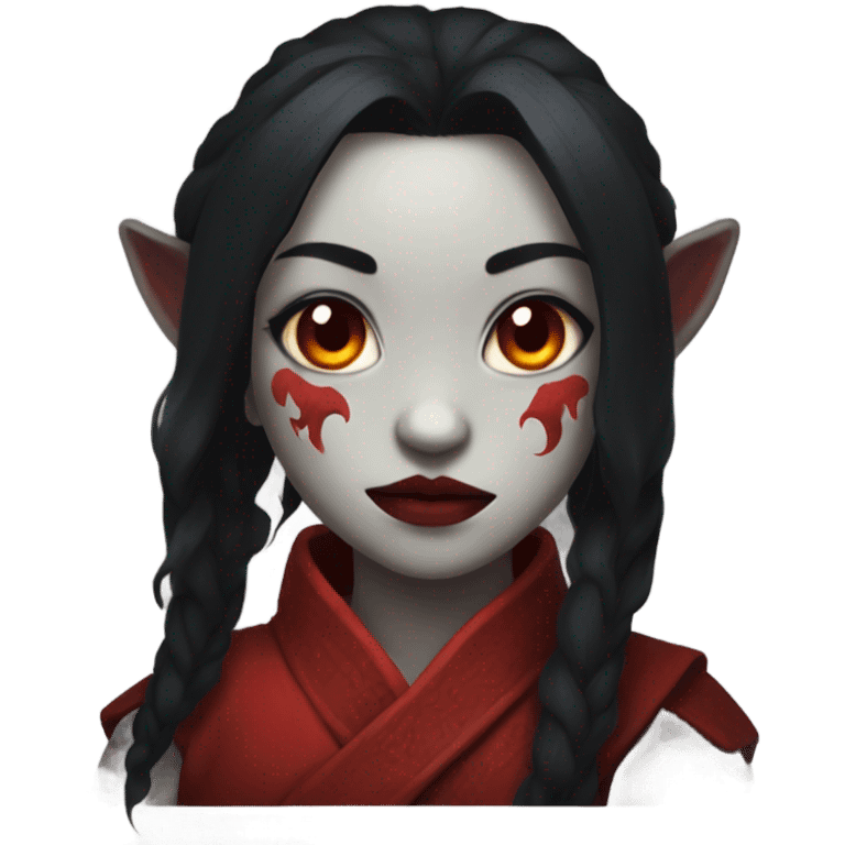 demon oni girl, red skin, black hair, portait  emoji