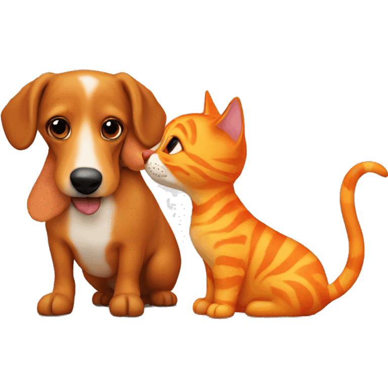 Wiener dog kissing an orange cat emoji