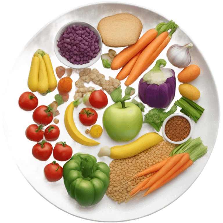 round white plate with healthy food emoji