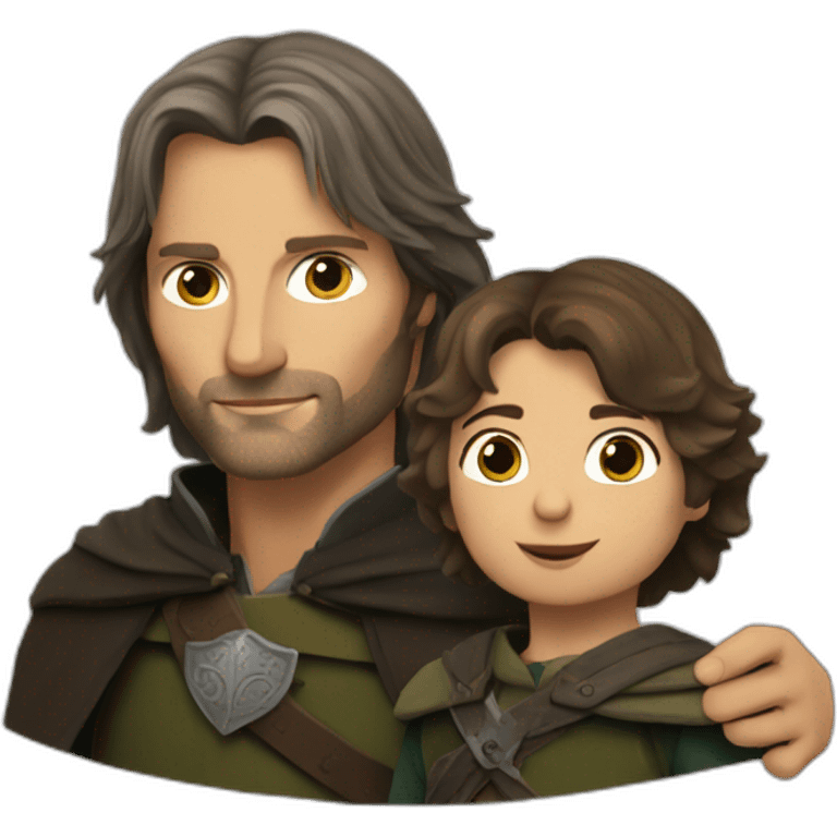 short haired aragorn with a child emoji