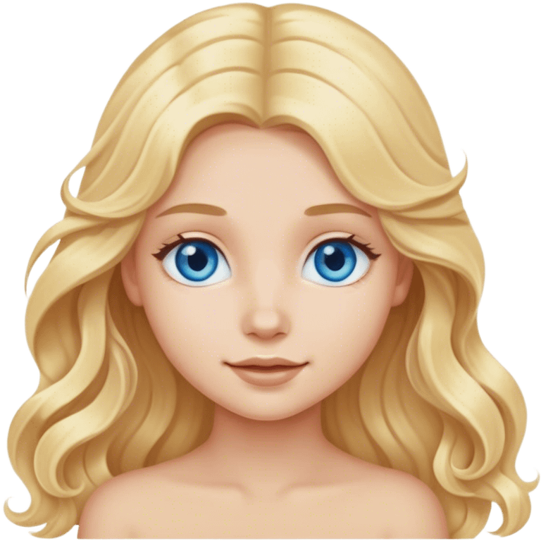 A cute blonde girl with long hair and blue eyes waves hello emoji