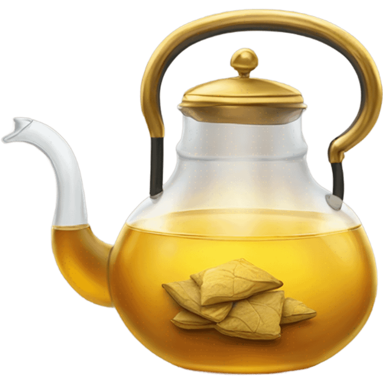 glass tea kettle with gold tea emoji