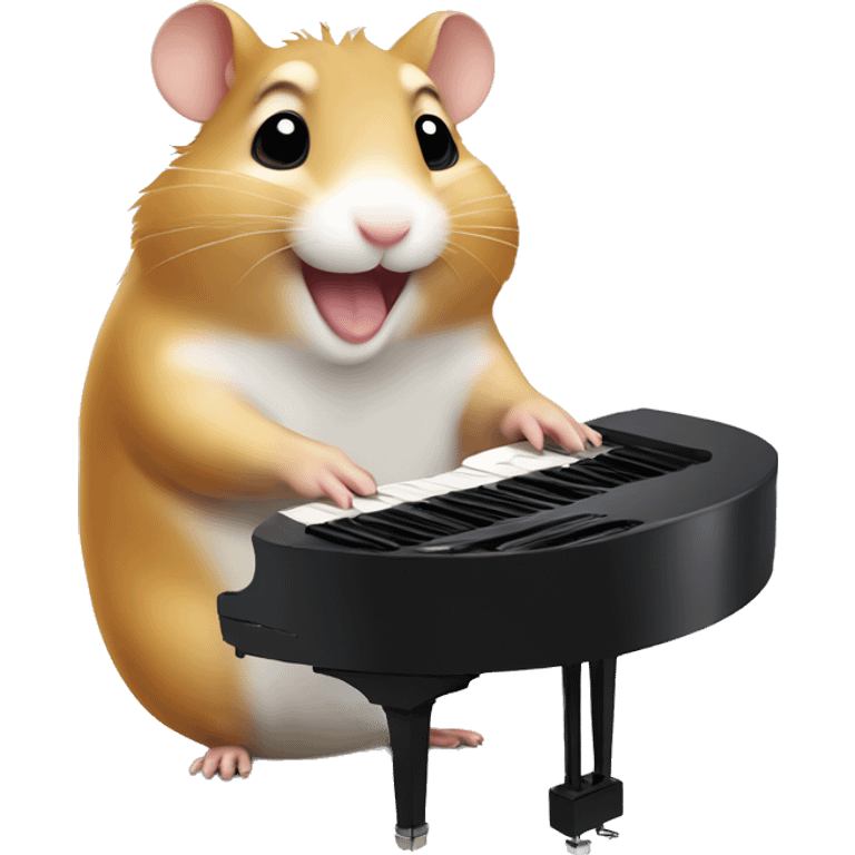 hamster with a happy face plays the piano emoji